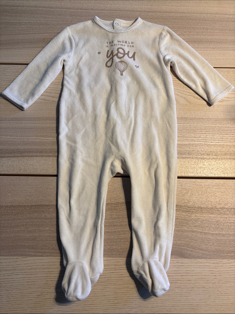 Cream Footed Baby One-Piece with 'You' Hot-Air Balloon Design